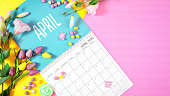 On-trend 2020 calendar page for the month of April modern flat lay