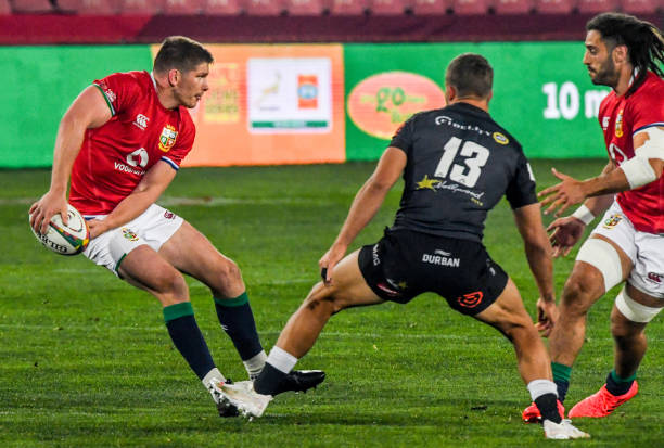 JOHANNESBURG, SOUTH AFRICA - JULY 07: Owen Farrell of the British and Irish Lions with possession during the Tour match between Cell C Sharks and British and Irish Lions at Emirates Airline Park on July 7, 2021 in Johannesburg, South Africa. (Photo by Sydney Seshibedi/Gallo Images/Getty Images)