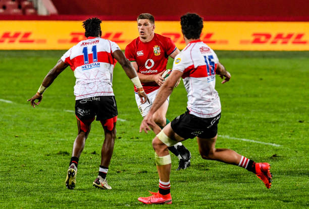JOHANNESBURG, SOUTH AFRICA - JULY 03: Owen Farrell of the British and Irish Lions with the ball during the Tour match between Sigma Lions and British and Irish Lions at Emirates Airline Park on July 03, 2021 in Johannesburg, South Africa. (Photo by Sydney Seshibedi/Gallo Images For Getty Images)