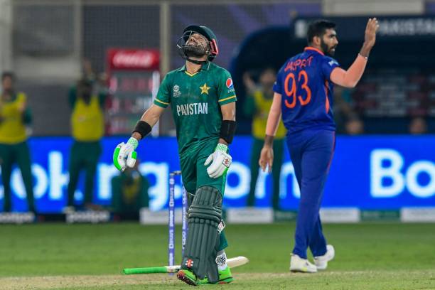 Pakistan's Mohammad Rizwan celebrates after scoring a half-century during the ICC mens Twenty20 World Cup cricket match between India and Pakistan at...