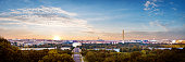 Panorama view of Washington DC skyline when sunset seen from Arlington cemetery.