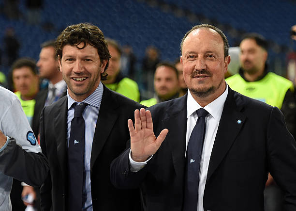 Paolo De Matteis Team Manager and Rafael Benitez head coach of Napoli celebrate the victory of the TIM Cup after the TIM Cup final match between ACF...