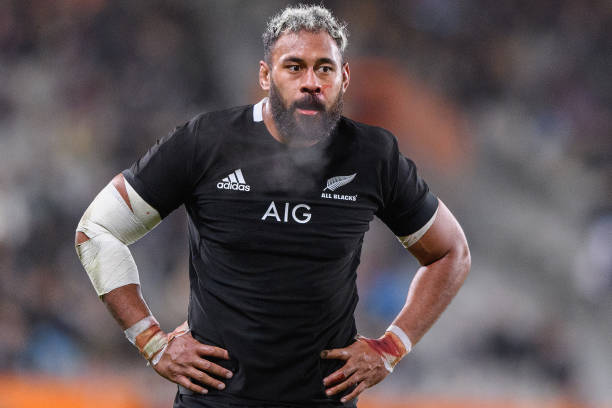 DUNEDIN, NEW ZEALAND - JULY 10: Patrick Tuipulotu of the All Blacks reacts during the International Test Match between the New Zealand All Blacks and Fiji at Forsyth Barr Stadium on July 10, 2021 in Dunedin, New Zealand. (Photo by Kai Schwoerer/Getty Images)