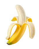 Peeled banana on white background. Photo with clipping path.
