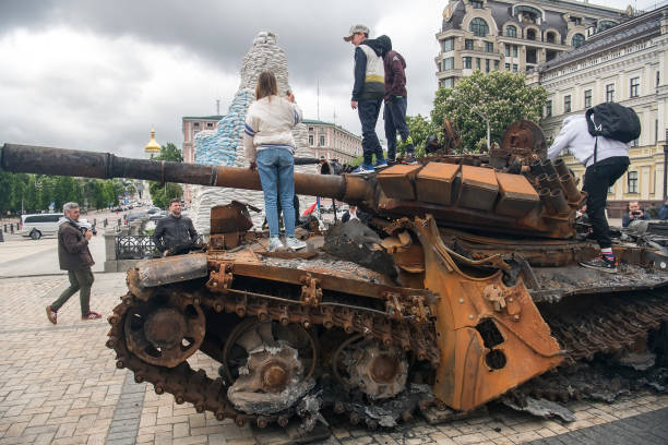 UKR: Destroyed Russian Armored Vehicles Displayed For Ukrainians To See At Mykhailivska Square In Kyiv