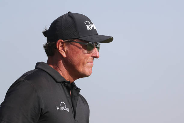 Phil Mickelson of the United States looks down the 17th hole during day two of the PIF Saudi International at Royal Greens Golf & Country Club on...