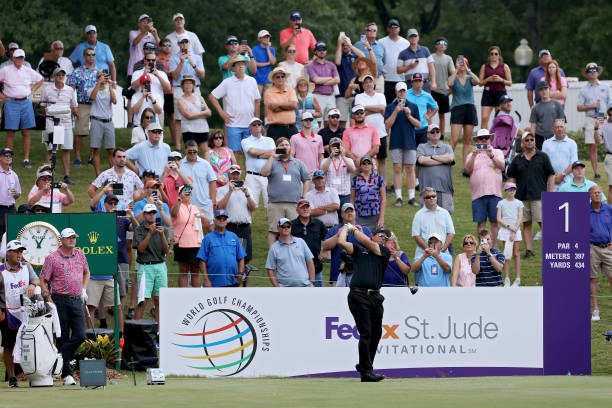 Phil Mickelson plays his shot from the first tee during the third round of the FexEx St. Jude Invitational at TPC Southwind on August 07, 2021 in...