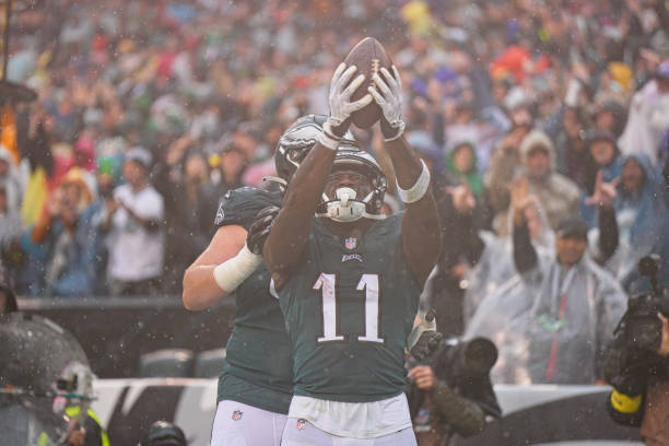 Philadelphia Eagles wide receiver AJ Brown celebrates during the game between the Jacksonville Jaguars and the Philadelphia Eagles on October 02,...