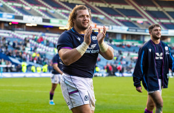 EDINBURGH, SCOTLAND - OCTOBER 30: Pierre Schoeman in action for Scotland during an Autumn Nations Series match between Scotland and Tonga at BT Murrayfield, on October 30, 2021, in Edinburgh, Scotland. (Photo by Ross MacDonald/SNS Group via Getty Images)