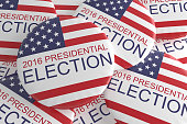 Pile Of US Presidential Election 2016 Badges, 3d illustration