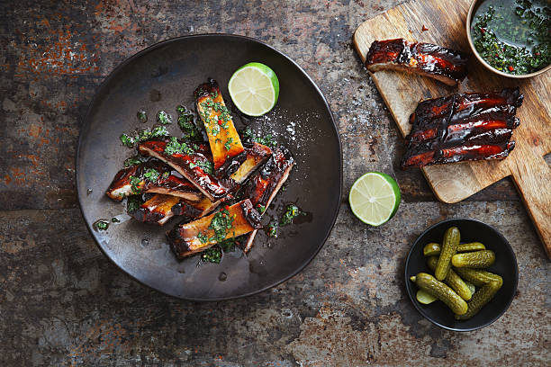 pomegranate and red wine glazed pork ribs with chimichurri sauce picture