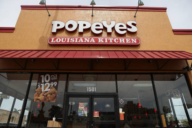 Popeyes restaurant is seen on February 21, 2017 in Miami, Florida. Burger King and Tim Horton's owner Restaurant Brands International has announced...