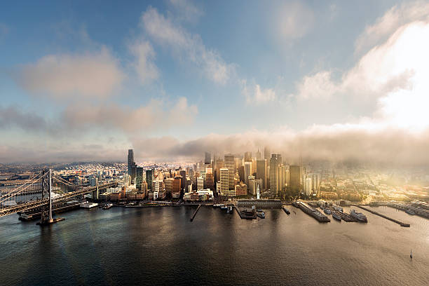 port of san francisco shrouded in fog aerial view picture