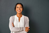 Portrait of smiling mixed race woman looking at camera