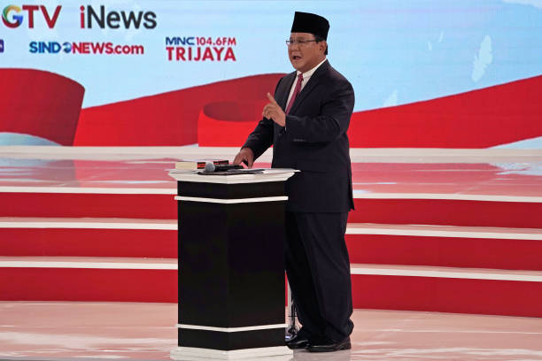 Prabowo Subianto presidential candidate gestures as he speaks during a second presidential debate in Jakarta Indonesia on Sunday Feb 17 2019 Subianto...