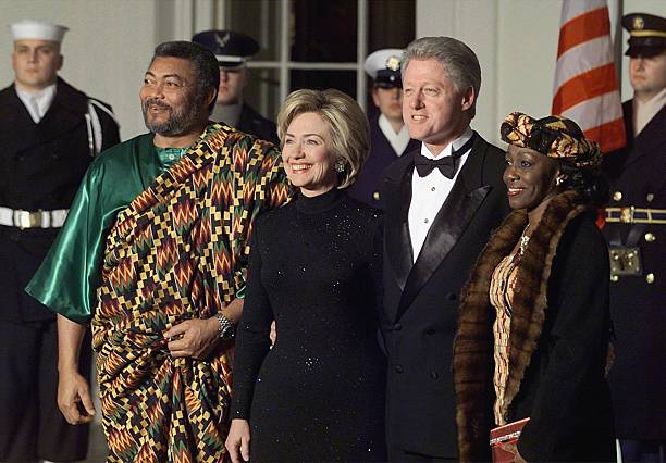 President Bill Clinton First Lady Hillary Rodham Clinton Ghana's President Jerry John Rawling and his wife Nana Kondau AgyemanRawlings pose at the...