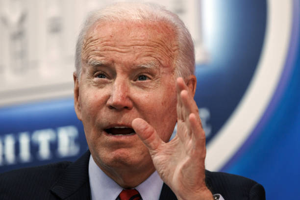 President Joe Biden speaks while meeting virtually with governors in the Eisenhower Executive Office Building in Washington, D.C., US, on Friday,...