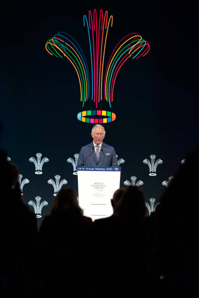 Prince Charles Prince of Wales delivers a speech during a special address on day two of the World Economic Forum in Davos Switzerland on Wednesday...