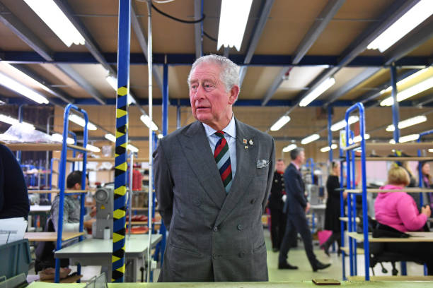 Prince Charles Prince of Wales during a visit to The Cambridge Satchel Company where he toured the company's workshops and met staff on February 11...