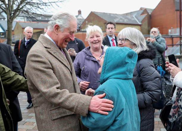 Prince Charles Prince of Wales during a visit to the town of Pontypridd to meet residents and businesses affected by recent floods and to meet those...