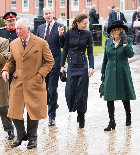 Prince Charles Prince of Wales Prince William Duke of Cambridge Catherine Duchess of Cambridge and Camilla Duchess of Cornwall visit the Defence...