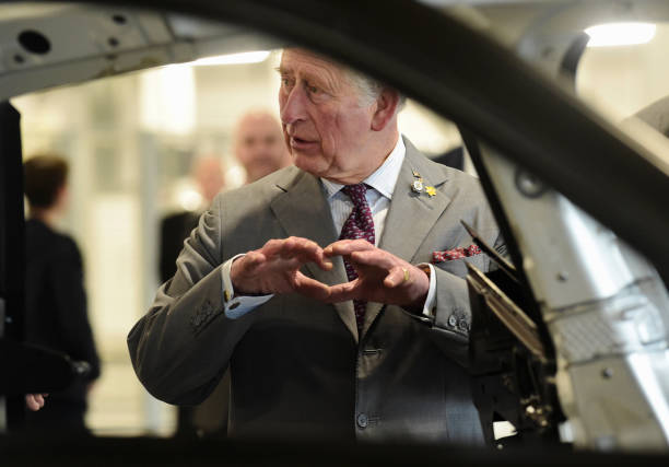 Prince Charles Prince of Wales speaks to employees during a tour of the new Aston Martin Lagonda factory on February 21 2020 in Barry Wales