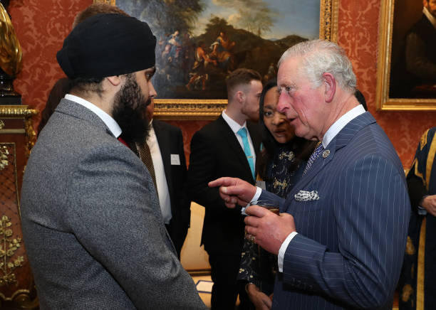 Prince Charles Prince of Wales speaks to guests during The Queen's Anniversary Prizes at Buckingham Palace on February 20 2020 in London England...