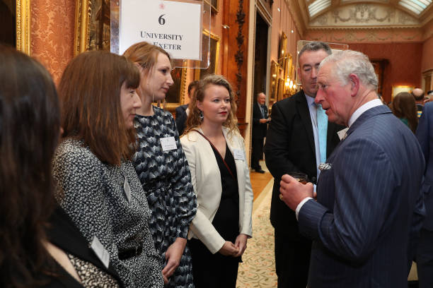 Prince Charles Prince of Wales speaks to theUniversity of Exeter who won the prize for broadbased research identifying and combating the...