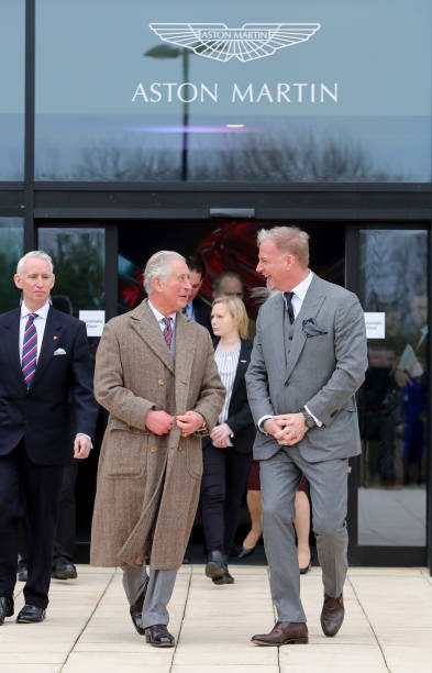 Prince Charles Prince of Wales with Marek Reichman Executive Vice President and Chief Creative Officer of Aston Martin during the royal visit to the...