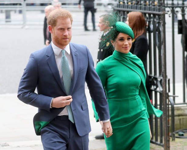 Prince Harry, Duke of Sussex and Meghan, Duchess of Sussex meets children as she attends the Commonwealth Day Service 2020 on March 09, 2020 in...