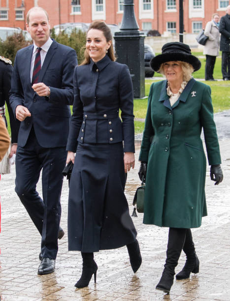 Prince William Duke of Cambridge Catherine Duchess of Cambridge and Camilla Duchess of Cornwall visit the Defence Medical Rehabilitation Centre...