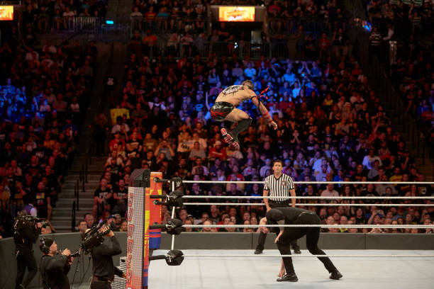 WWE SummerSlam Finn Balor in action vs Baron Corbin during event at Barclays Center Brooklyn NY CREDIT Rob Tringali
