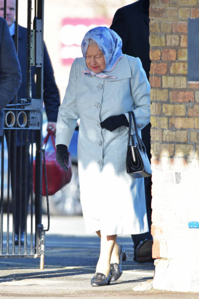 Queen Elizabeth II arrives at King's Lynn railway station in Norfolk ahead of boarding a train as she returns to London after spending the Christmas...