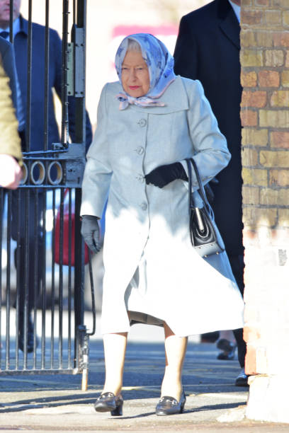 Queen Elizabeth II arrives at King's Lynn railway station in Norfolk ahead of boarding a train as she returns to London after spending the Christmas...