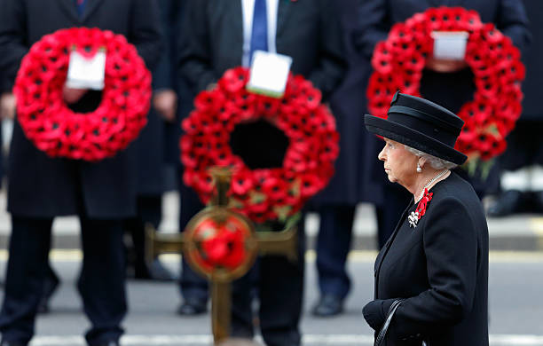 Queen Elizabeth II attends the annual Remembrance Sunday Service at the Cenotaph on Whitehall on November 8 2015 in London England The National...