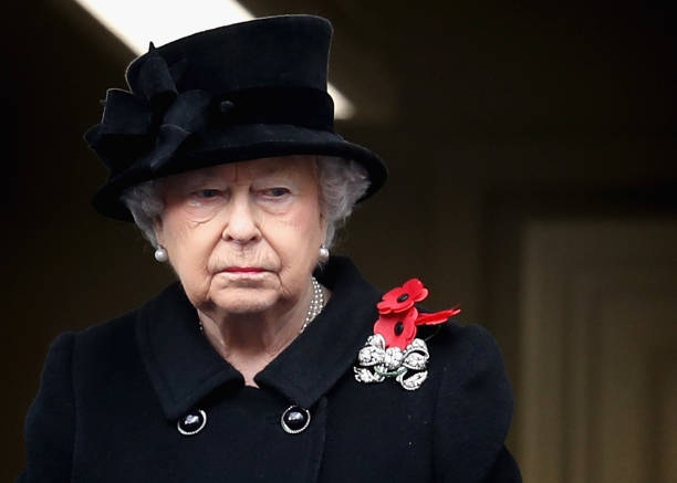 Queen Elizabeth II during the annual Remembrance Sunday memorial on November 12 2017 in London England The Prince of Wales senior politicians...