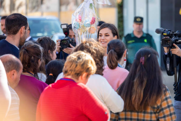 Queen Letizia greets the residents of Almonte before visiting the parish of Nuestra Señora de la Asuncion on the occasion of the Marian Jubilee Year...