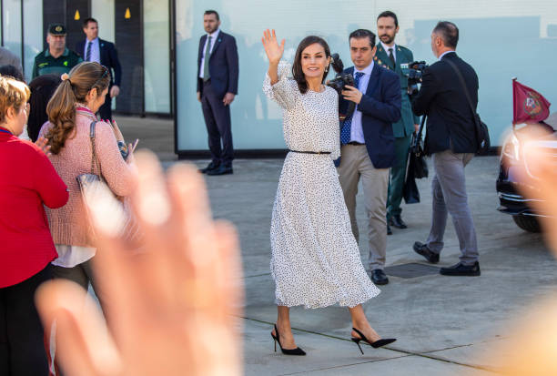 Queen Letizia greets the residents of Almonte before visiting the parish of Nuestra Señora de la Asuncion on the occasion of the Marian Jubilee Year...