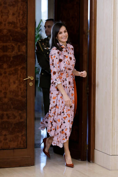 Queen Letizia of Spain attends several audiences at Zarzuela Palace on February 21 2020 in Madrid Spain