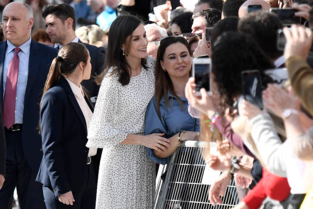 Queen Letizia of Spain greets people after the closing scientific congress of the 50th anniversary commemoration of the Doñana National Park at the...