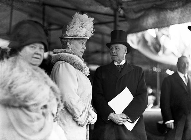 Queen Mary with British Home Secretary Sir William Joynson-Hicks as King George V opens the Great West Road. 30th May 1925.