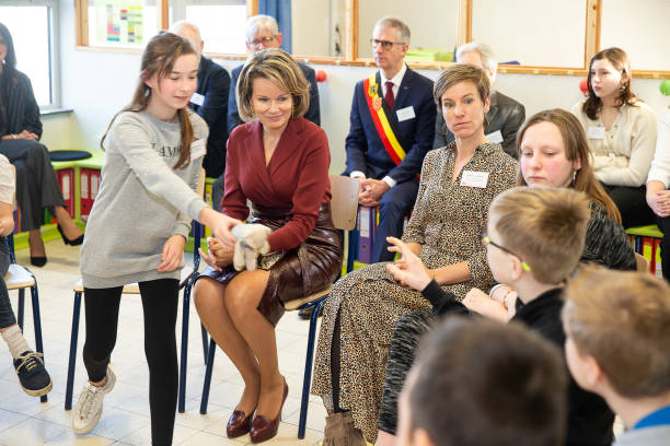 Queen Mathilde of Belgium a visit of Belgian Queen at the GO Tuinbouwschool part of the week against harassment in Flanders in Melle Wednesday 19...