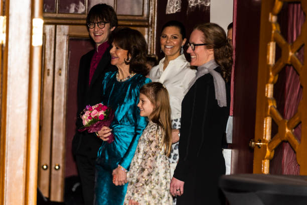 Queen Silvia Crown Princess Victoria and Princess Estelle of Sweden attend a concert hosted by Lilla Akademien a music school for children at Vasa...