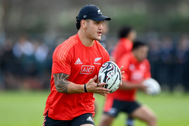 AUCKLAND, NEW ZEALAND - JUNE 25: Quinn Tupaea runs through drills during a New Zealand All Blacks training session at Bruce Pulman Park on June 25, 2021 in Auckland, New Zealand. (Photo by Hannah Peters/Getty Images)