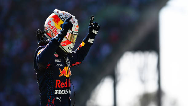 Race winner Max Verstappen of Netherlands and Red Bull Racing celebrates in parc ferme during the F1 Grand Prix of Mexico at Autodromo Hermanos...