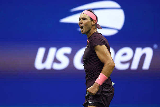 Rafael Nadal of Spain celebrates after defeating Rinky Hijikata of Australia in their Men's Singles First Round match on Day Two of the 2022 US Open...