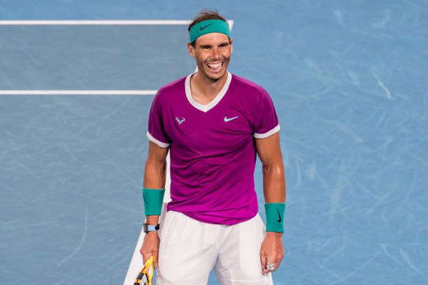 Rafael Nadal of Spain celebrates after winning his Men's Singles semi-final match against Matteo Berrettini of Italy during day 12 of the 2022...
