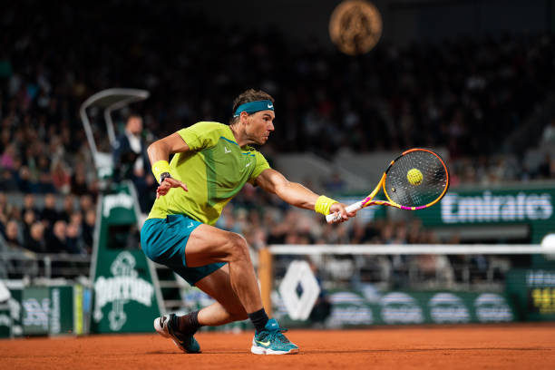 Rafael Nadal of Spain plays against Novak Djokovic of Serbia in the menâs quarterfinal match during the French Open tennis tournament, Roland âGarros...
