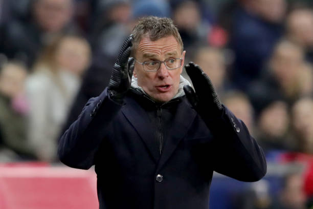 Ralph Rangnick, head coach of Leipzig reacts during the UEFA Europa League Group B match between RB Salzburg and RB Leipzig at on November 29, 2018...