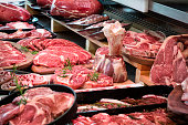 Raw meats on Butcher's shop. Stock Image